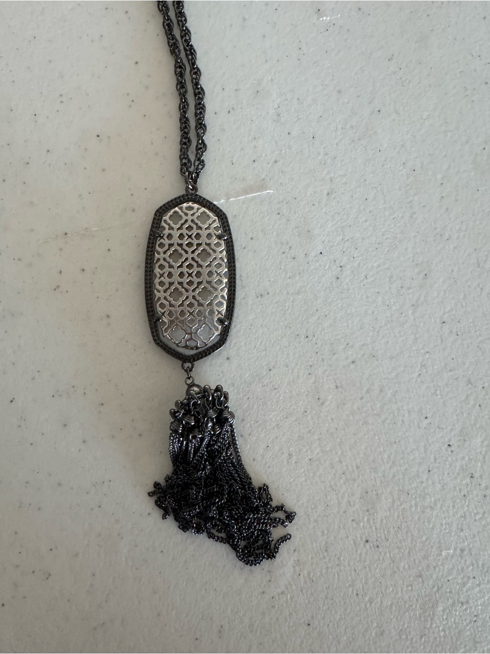 Kendra Scott Gunmetal Filigree Rayne Long Pendant Tassel Necklace